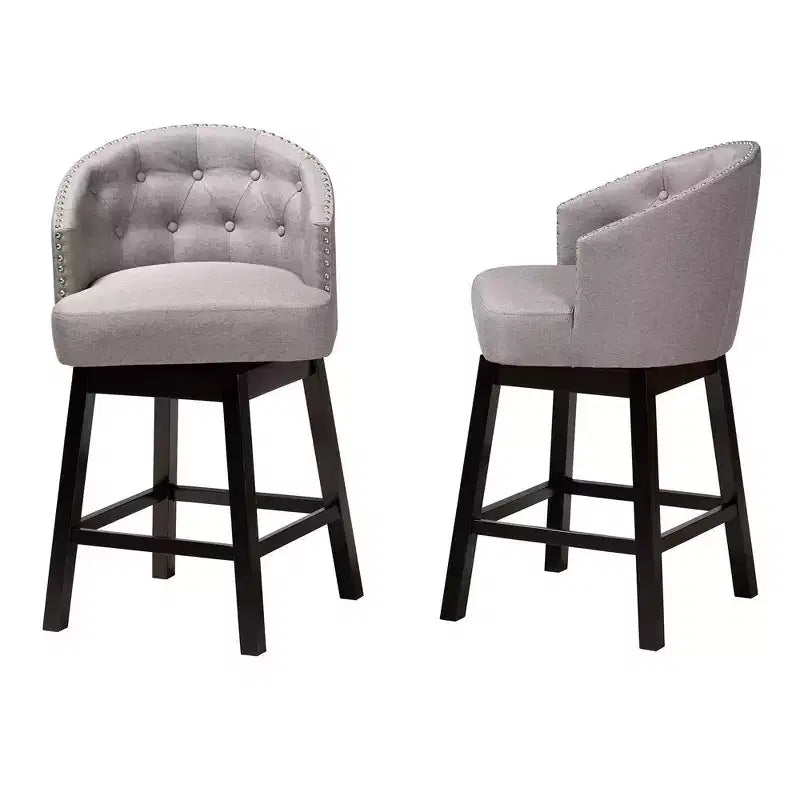 2pc Theron Fabric and Wood Swivel Counter Stool Set - Baxton Studio