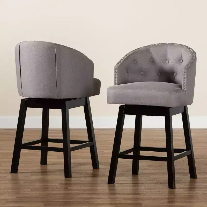 2pc Theron Fabric and Wood Swivel Counter Stool Set - Baxton Studio