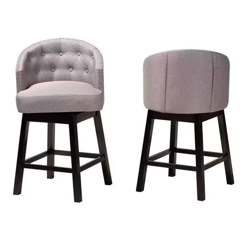 2pc Theron Fabric and Wood Swivel Counter Stool Set - Baxton Studio