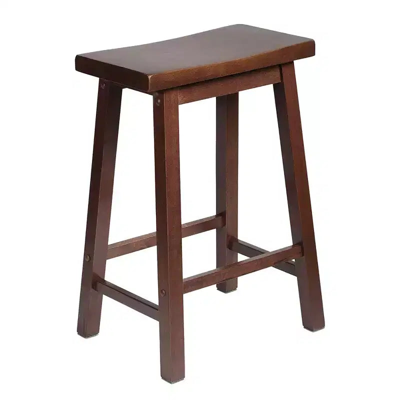 Sgabello da Cucina Alto 61 cm Classico con Sedile a Sella per Case, Sale da Pranzo e Bar con Seduta Senza Schienale, 4 Gambe Quadrate, Noce (Confezione da 3)