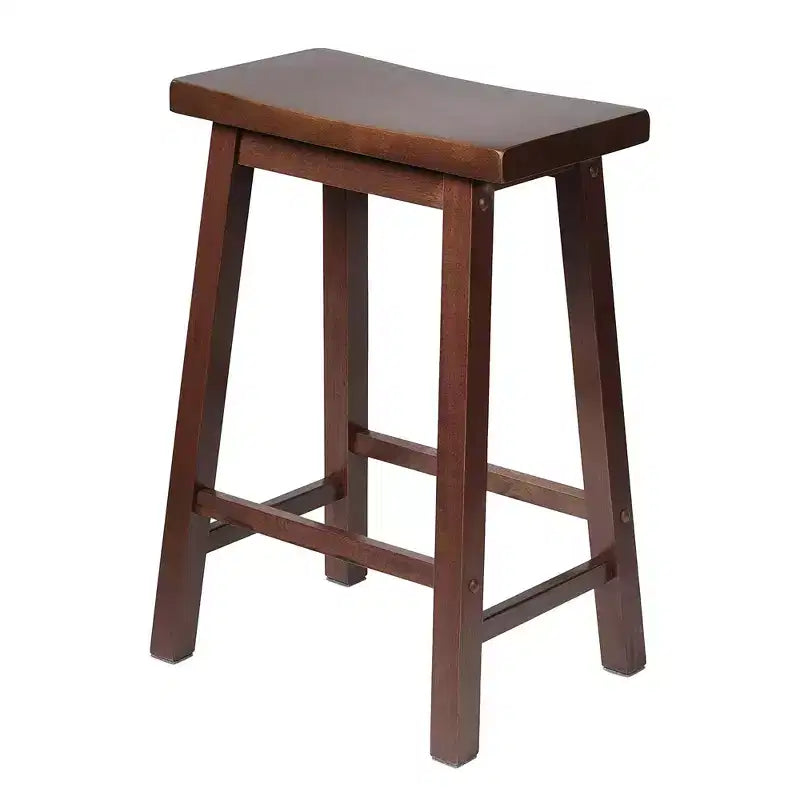 PJ Wood Classic Saddle-Seat 24'' Tall Kitchen Counter Stool for Homes, Dining Spaces, and Bars with Backless Seat, 4 Square Legs, Walnut (3 Pack)