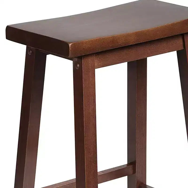 PJ Wood Classic Saddle-Seat 24'' Tall Kitchen Counter Stool for Homes, Dining Spaces, and Bars with Backless Seat, 4 Square Legs, Walnut (3 Pack)