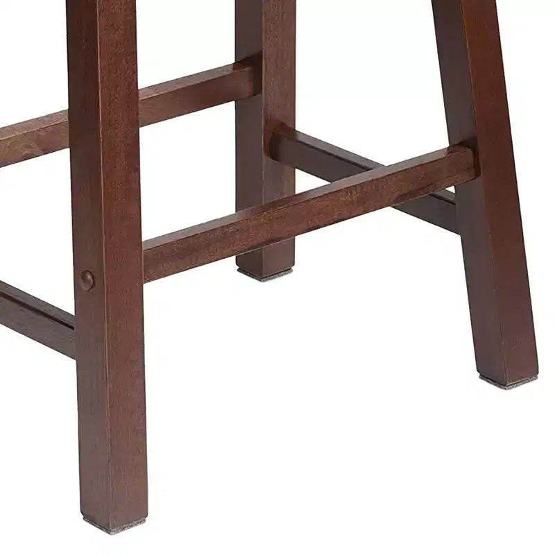 PJ Wood Classic Saddle-Seat 24'' Tall Kitchen Counter Stool for Homes, Dining Spaces, and Bars with Backless Seat, 4 Square Legs, Walnut (3 Pack)