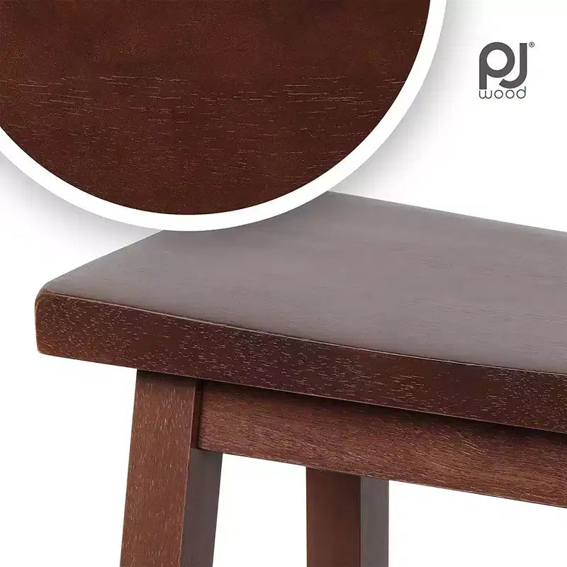 Sgabello da Cucina Alto 61 cm Classico con Sedile a Sella per Case, Sale da Pranzo e Bar con Seduta Senza Schienale, 4 Gambe Quadrate, Noce (Confezione da 3)