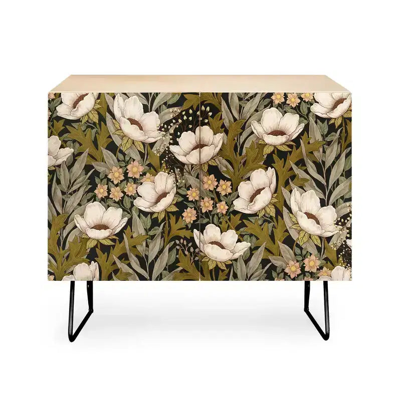 Avenie Floral Meadow Spring Green Credenza - Deny Designs