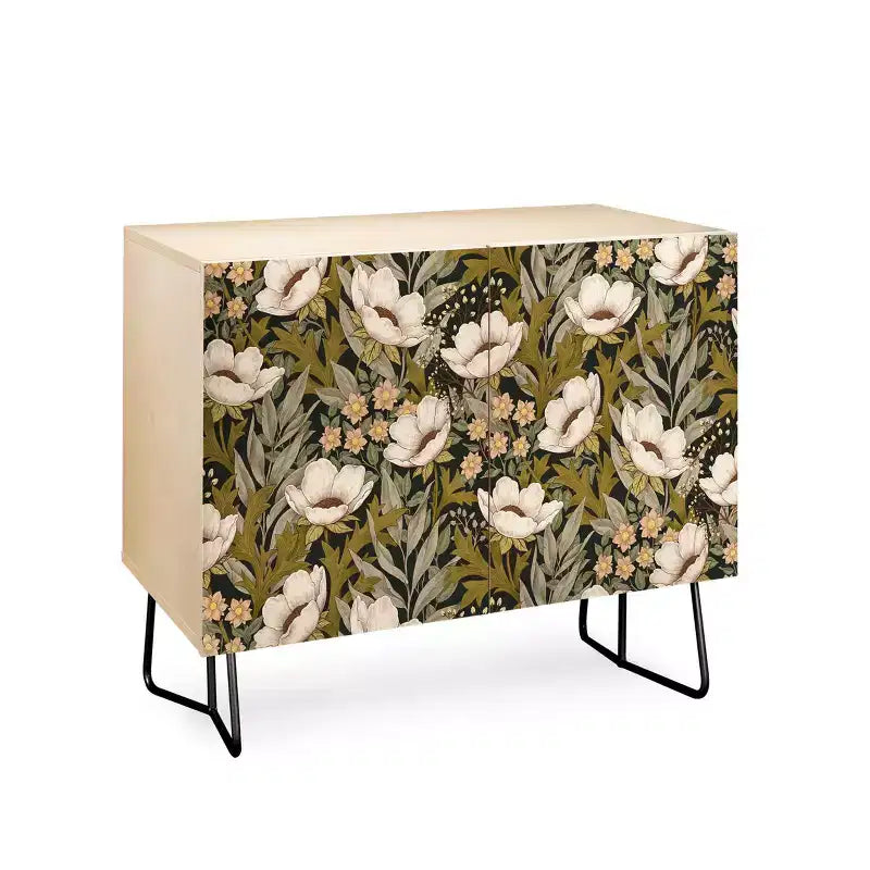 Avenie Floral Meadow Spring Green Credenza - Deny Designs