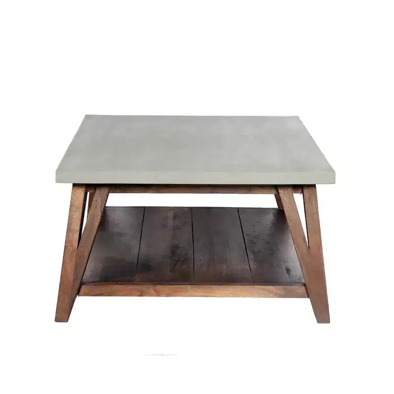 Coffee Table Concrete Coated Top and Wood Light