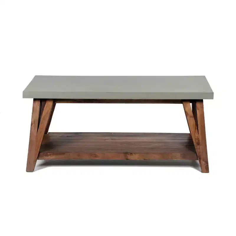 Coffee Table Concrete Coated Top and Wood Light