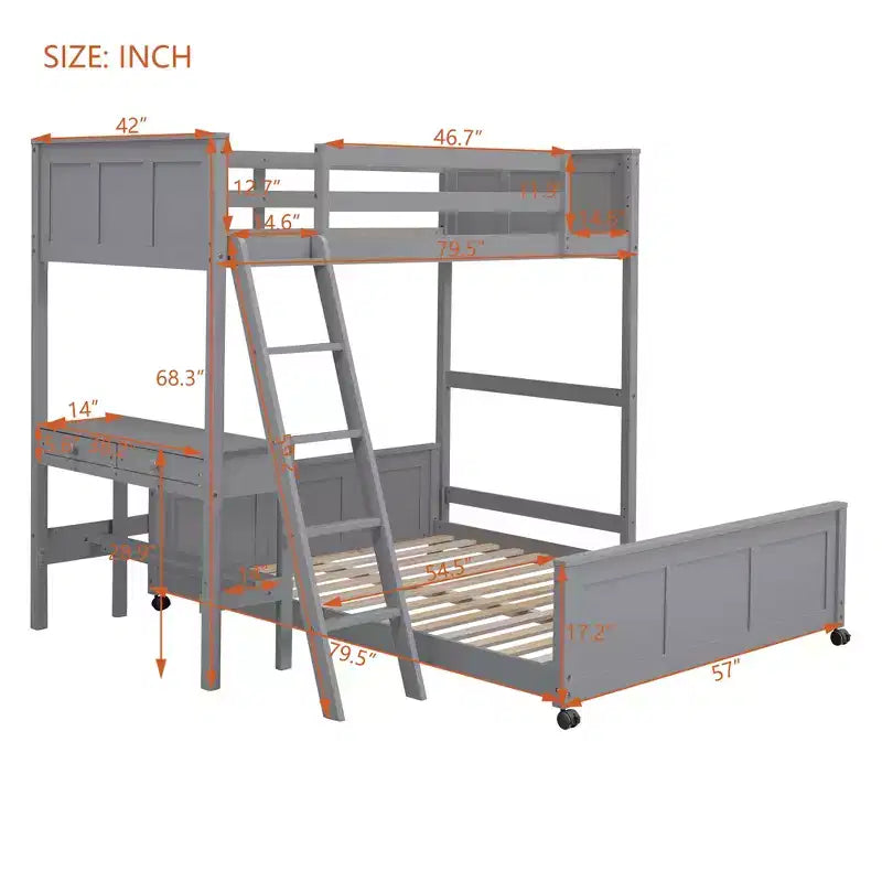 Letto a Castello in Legno Completo su Completo/Singolo su Completo con Scrivania e Scala