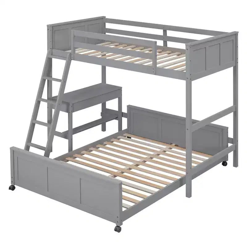 Letto a Castello in Legno Completo su Completo/Singolo su Completo con Scrivania e Scala