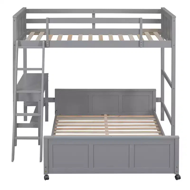Letto a Castello in Legno Completo su Completo/Singolo su Completo con Scrivania e Scala
