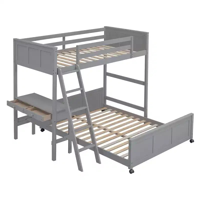 Letto a Castello in Legno Completo su Completo/Singolo su Completo con Scrivania e Scala