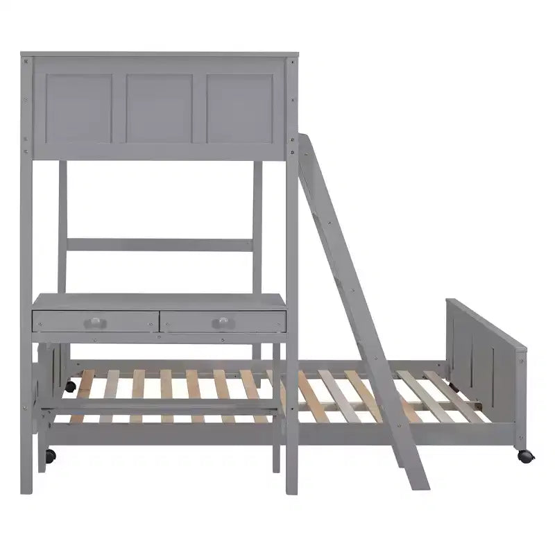 Letto a Castello in Legno Completo su Completo/Singolo su Completo con Scrivania e Scala