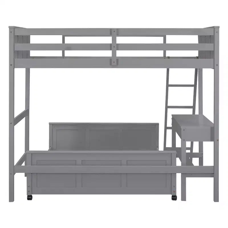 Letto a Castello in Legno Completo su Completo/Singolo su Completo con Scrivania e Scala