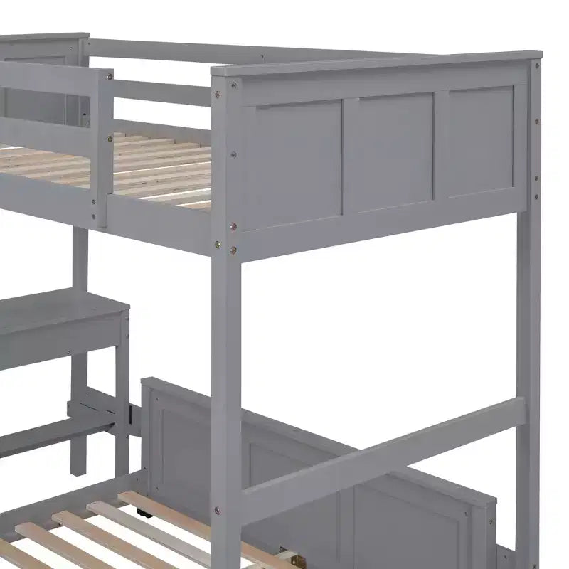 Letto a Castello in Legno Completo su Completo/Singolo su Completo con Scrivania e Scala