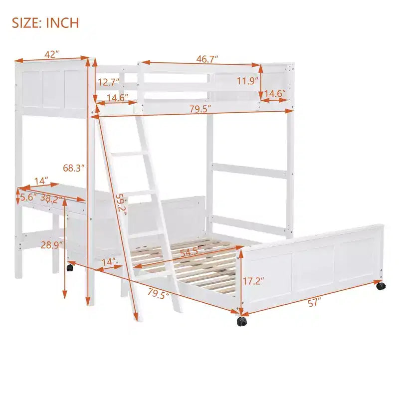 Letto a Castello in Legno Completo su Completo/Singolo su Completo con Scrivania e Scala