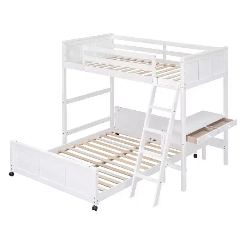 Letto a Castello in Legno Completo su Completo/Singolo su Completo con Scrivania e Scala