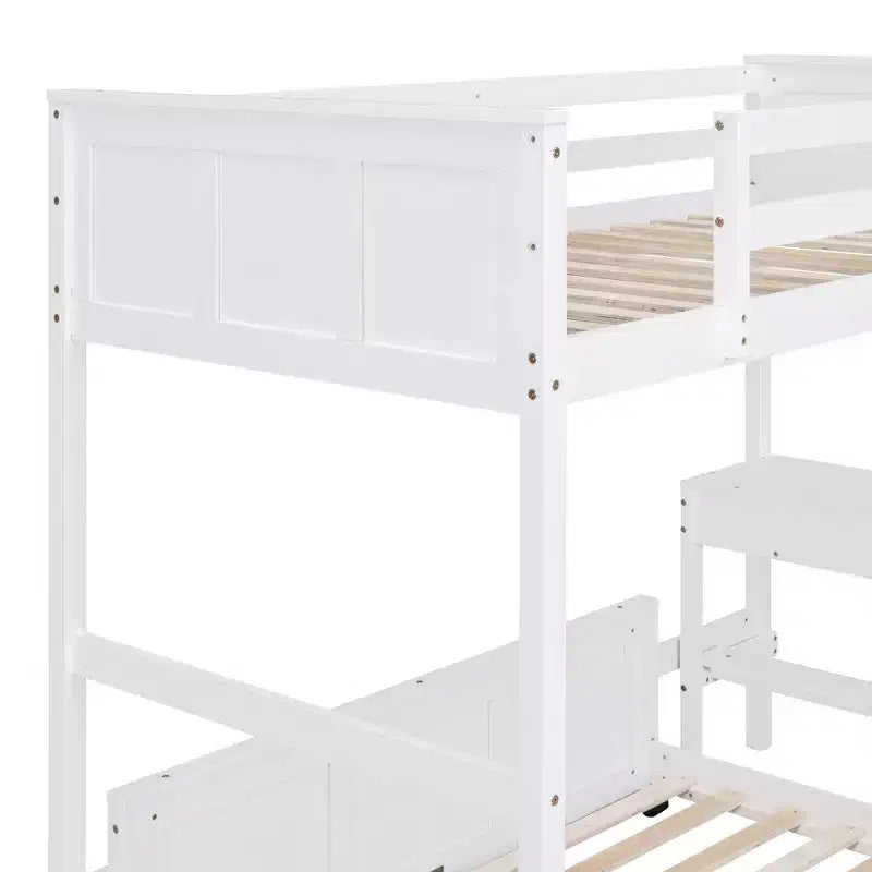 Letto a Castello in Legno Completo su Completo/Singolo su Completo con Scrivania e Scala