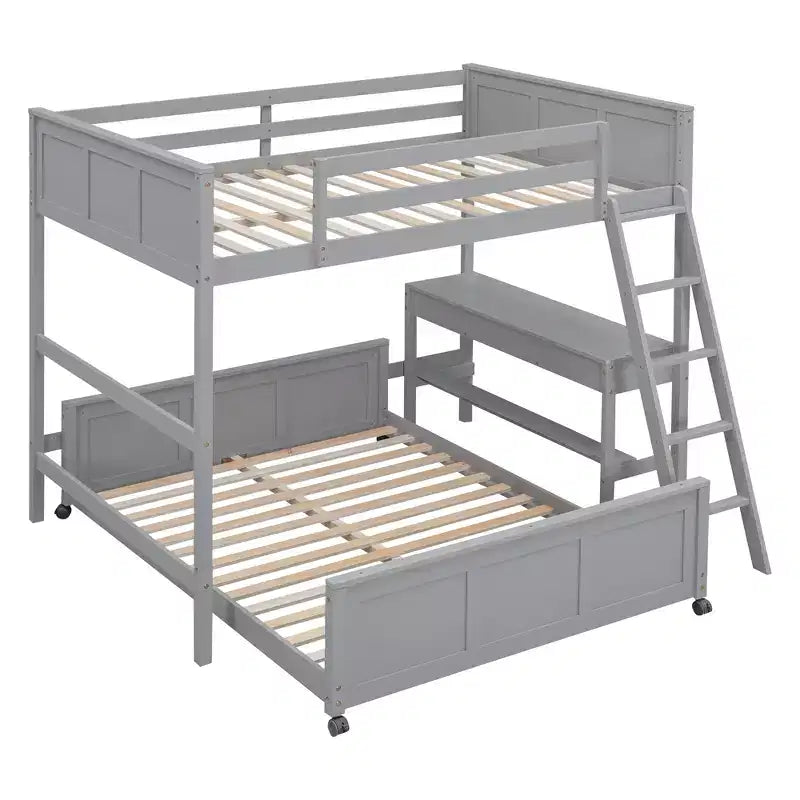 Letto a Castello in Legno Completo su Completo/Singolo su Completo con Scrivania e Scala
