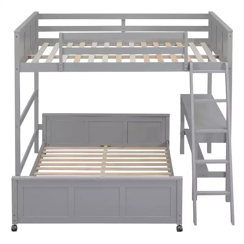Full Over Full/ Twin Over Full Wood Bunk Bed with Desk and Ladder-ModernLuxe