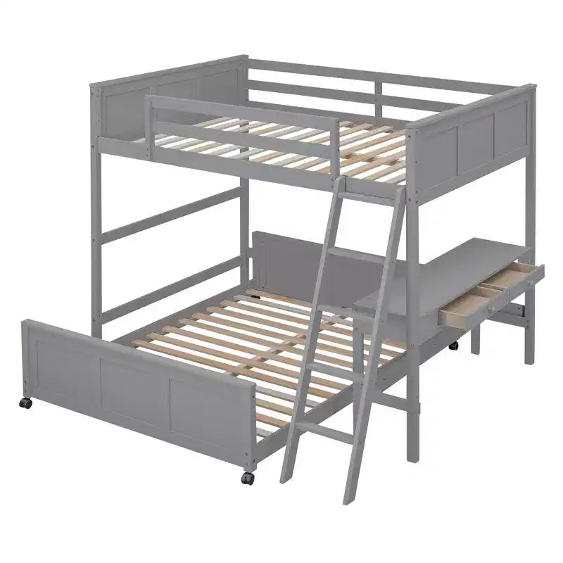 Letto a Castello in Legno Completo su Completo/Singolo su Completo con Scrivania e Scala