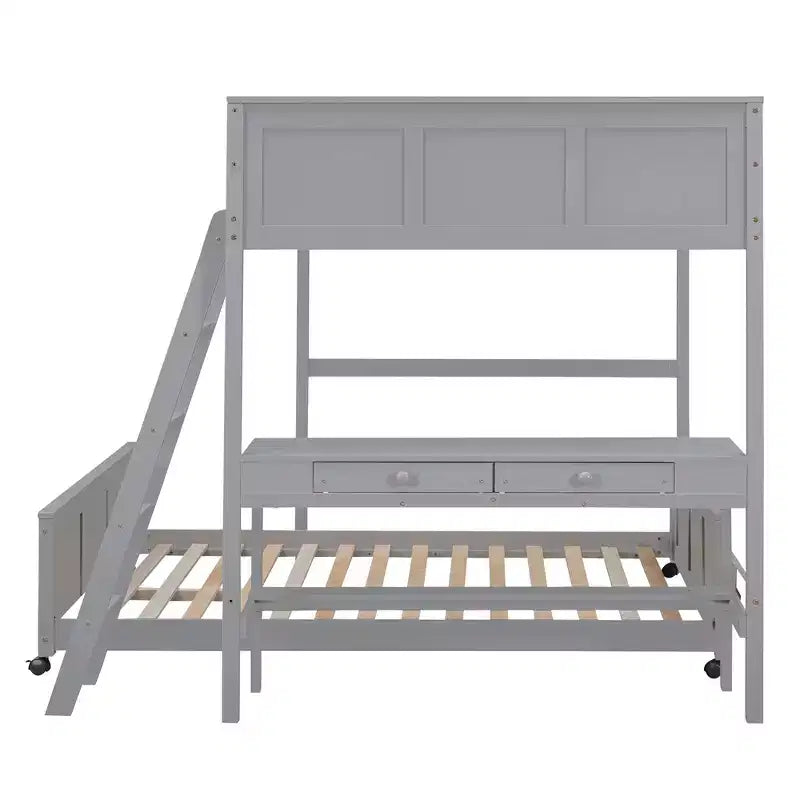 Letto a Castello in Legno Completo su Completo/Singolo su Completo con Scrivania e Scala