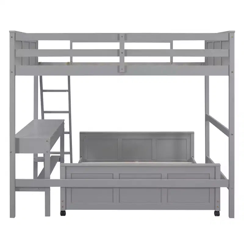 Letto a Castello in Legno Completo su Completo/Singolo su Completo con Scrivania e Scala