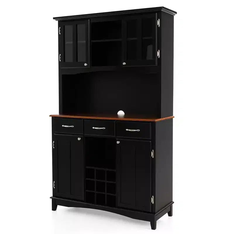 Credenza e Madia da Cucina con Portabottiglie e Cassetti Nera