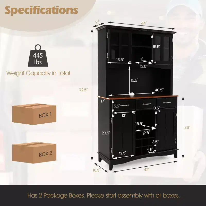 Costway Buffet And Hutch Kitchen Storage Cabinet Cupboard w/ Wine Rack & Drawers Black