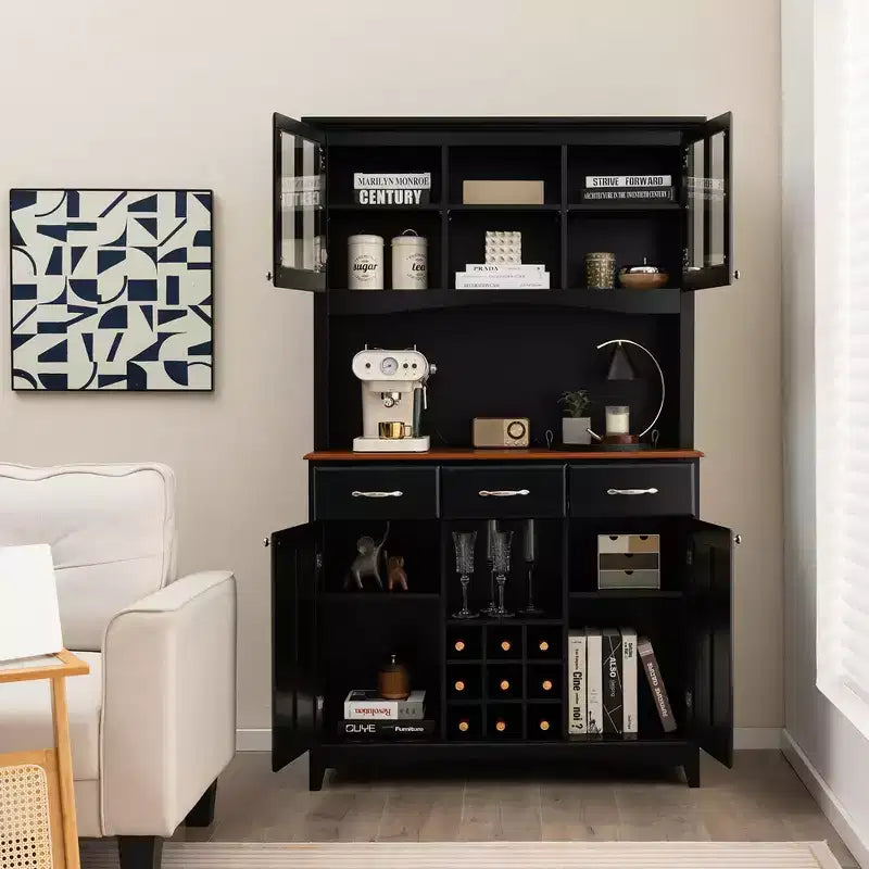 Costway Buffet And Hutch Kitchen Storage Cabinet Cupboard w/ Wine Rack & Drawers Black