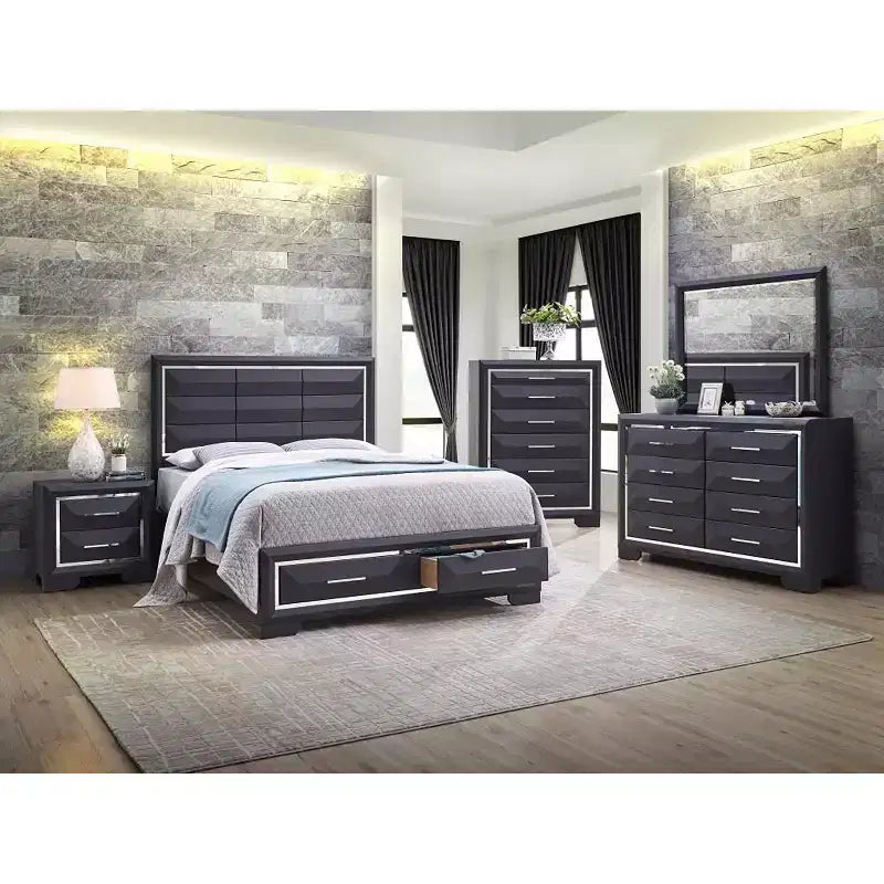 Passion Furniture Liverpool Wood Frame Panel Bed with 2 Drawers