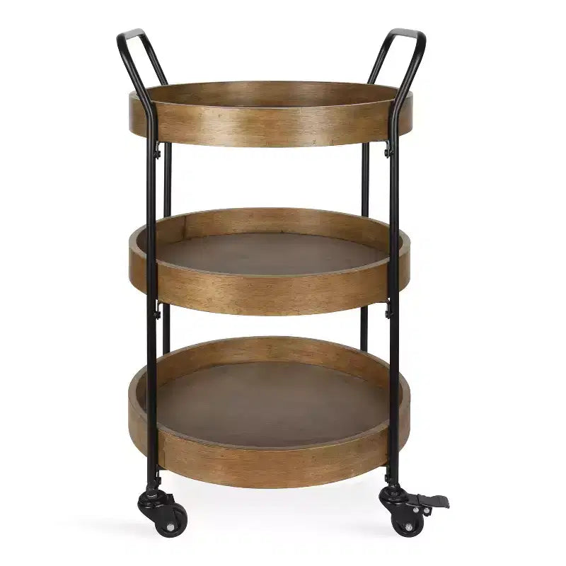 Kate and Laurel Lloyd Round Metal Bar Cart, 18x18x31.5, Rustic Brown and Black