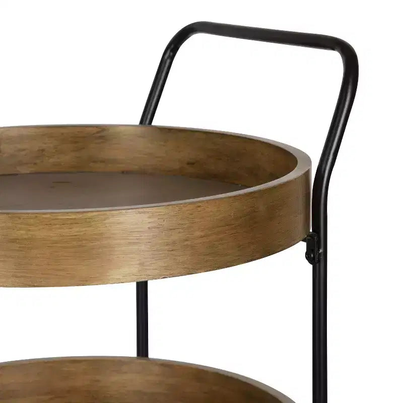 Kate and Laurel Lloyd Round Metal Bar Cart, 18x18x31.5, Rustic Brown and Black