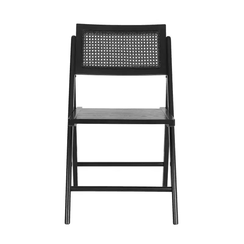 Set di 2 sedie pieghevoli in canna rattan con telaio e seduta in legno massello e schienale in rattan intrecciato traspirante