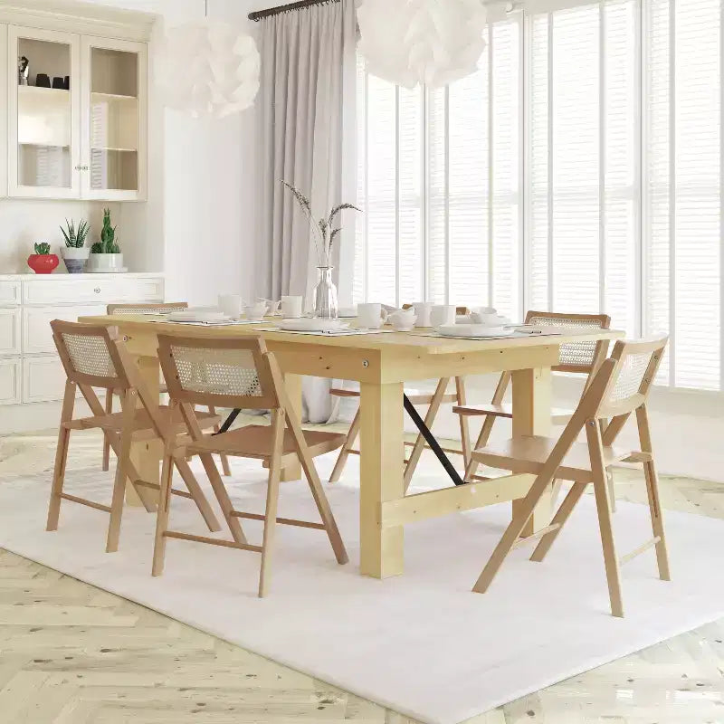 Set di 2 sedie pieghevoli in canna rattan con telaio e seduta in legno massello e schienale in rattan intrecciato traspirante