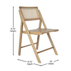 Set di 2 sedie pieghevoli in canna rattan con telaio e seduta in legno massello e schienale in rattan intrecciato traspirante