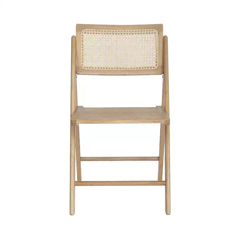Set di 2 sedie pieghevoli in canna rattan con telaio e seduta in legno massello e schienale in rattan intrecciato traspirante