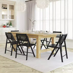 Set di 2 sedie pieghevoli in canna rattan con telaio e seduta in legno massello e schienale in rattan intrecciato traspirante