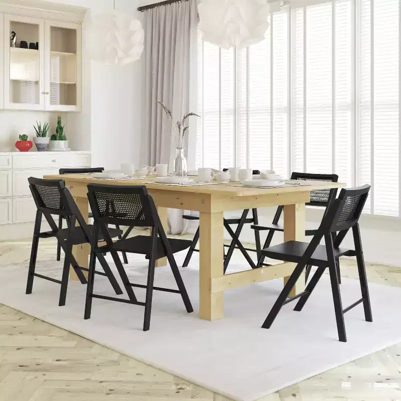 Emma and Oliver Set of 2 Cane Rattan Folding Chairs with Solid Wood Frames and Seats and Breathable Woven Rattan Backrest