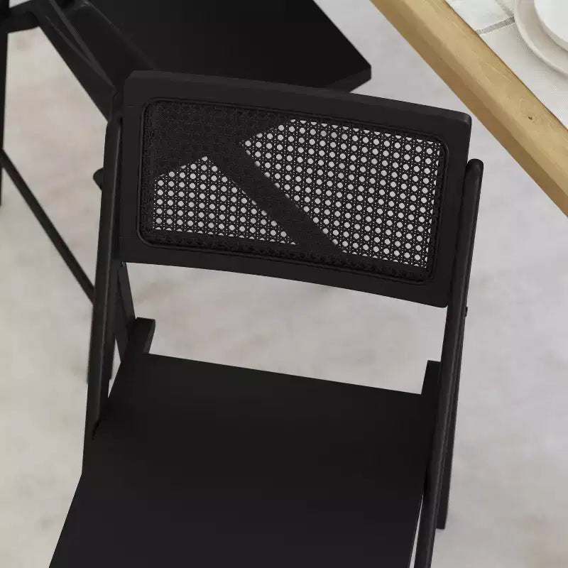 Emma and Oliver Set of 2 Cane Rattan Folding Chairs with Solid Wood Frames and Seats and Breathable Woven Rattan Backrest