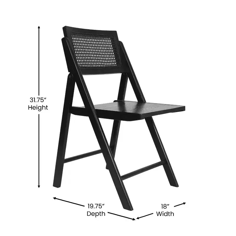 Set di 2 sedie pieghevoli in canna rattan con telaio e seduta in legno massello e schienale in rattan intrecciato traspirante