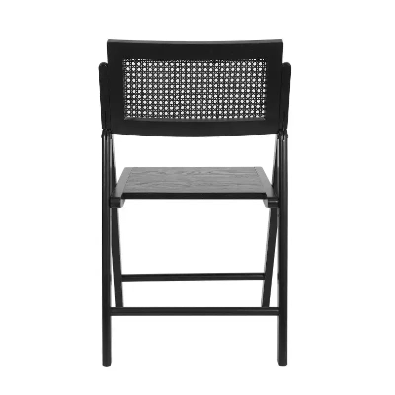 Set di 2 sedie pieghevoli in canna rattan con telaio e seduta in legno massello e schienale in rattan intrecciato traspirante