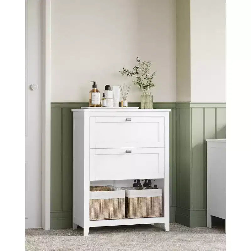 VASAGLE Cabinet, Storage Cabinet and Organizers, 2 Drawers with 1 Adjustable Divider, 2 Baskets, Sideboard, Cloud White