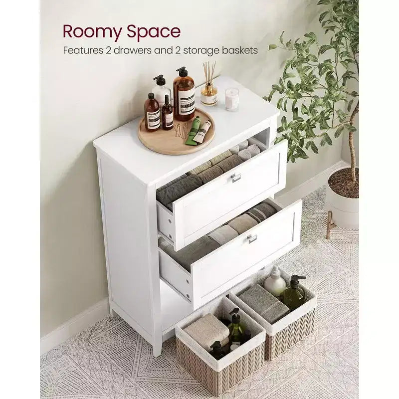 VASAGLE Cabinet, Storage Cabinet and Organizers, 2 Drawers with 1 Adjustable Divider, 2 Baskets, Sideboard, Cloud White