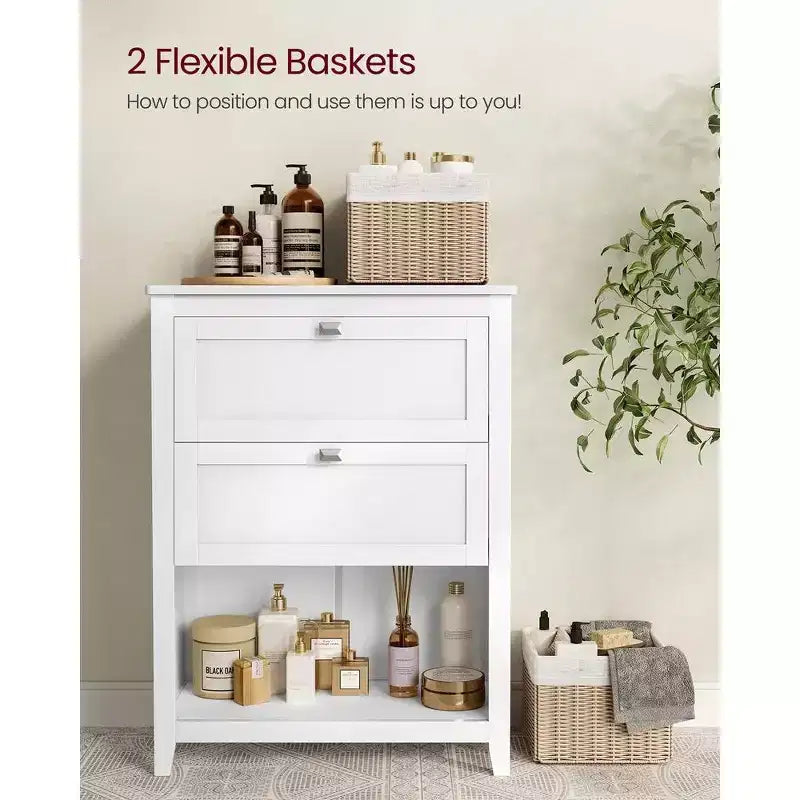 VASAGLE Cabinet, Storage Cabinet and Organizers, 2 Drawers with 1 Adjustable Divider, 2 Baskets, Sideboard, Cloud White