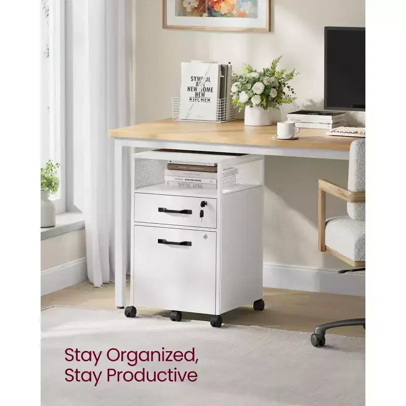 VASAGLE File Cabinet with Lock, Filing Cabinet with 2 Storage Drawers, for Hanging File Folders, Open Shelf