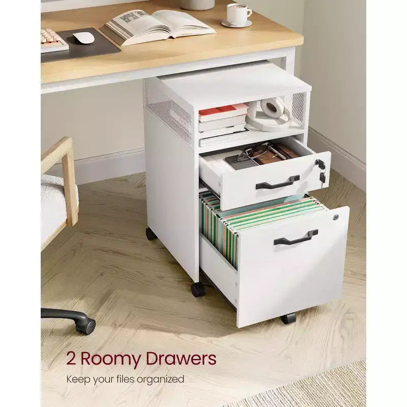 VASAGLE File Cabinet with Lock, Filing Cabinet with 2 Storage Drawers, for Hanging File Folders, Open Shelf