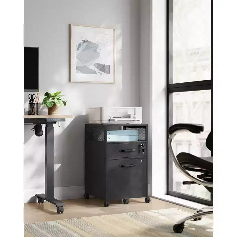 VASAGLE File Cabinet with Lock, Filing Cabinet with 2 Storage Drawers, for Hanging File Folders, Open Shelf