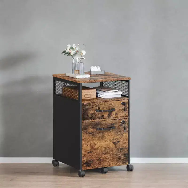 VASAGLE File Cabinet with Lock, Filing Cabinet with 2 Storage Drawers, for Hanging File Folders, Open Shelf