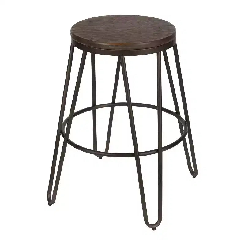 Kate and Laurel Tully Wood and Metal Bar Stools, 4 Pack, 24, Gray and Rustic Brown